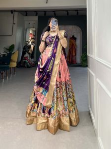 Dola Silk Lehenga Choli with Kalamkari Print