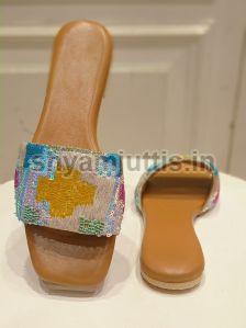 Ladies Sequence Work Flat Sandals