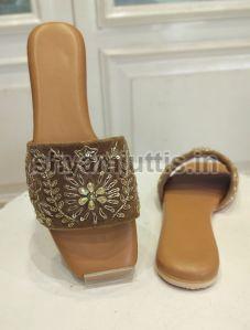 Ladies Sequence Work Flat Sandals