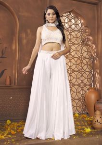 chiffon embroidered choli palazzo suit