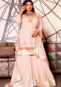 Crepe Silk Heavy Work Sharara Suit