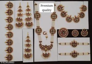 Full Bridal Pearl Gold Plated Bridal Bharatanatyam Kemp Jewellery Set