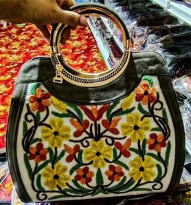 Suede Embroidered Ladies Hand Bags