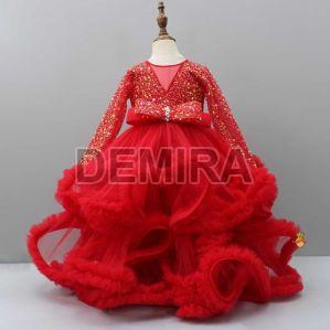 Girls Red Party Wear Gown