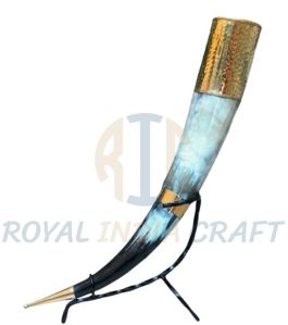 Drinking Horn with Brass Cap & Tip
