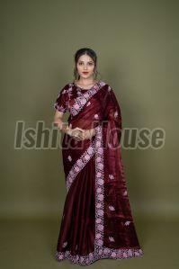 Ladies Maroon Cotton Silk Saree