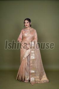 Ladies Peach Organza Saree