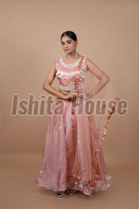 Ladies Peach Satin Lehenga Choli