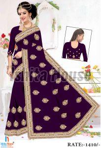 Ladies Purple Heavy Work Embroidery Saree