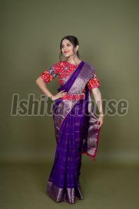 Ladies Purple Polyester Silk Saree