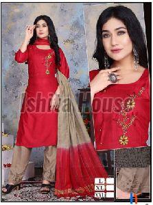 Ladies Red & Brown 3 Piece Kurti Set