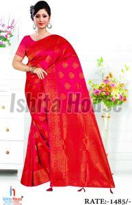 Ladies Red Cotton Silk Saree