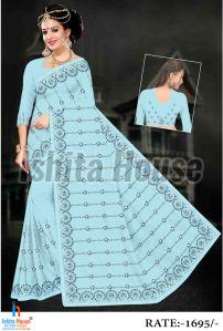 Ladies Sky Blue Heavy Work Embroidery Saree