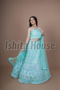 Ladies Sky Blue Party Wear Lehenga Choli