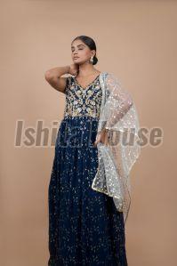 Ladies Teal Blue Embroidered Gown