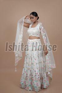 Ladies White Embroidery Work Lehenga Choli