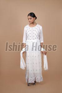 Ladies White Printed Cotton Gown