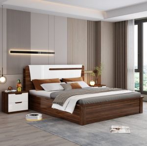 1605B Bed with Storage Matt Walnut + White High Gloss (104S+10L)