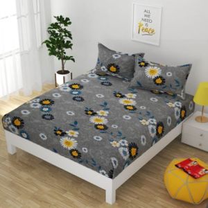 3D Gold Floral Print Double Bed Sheet