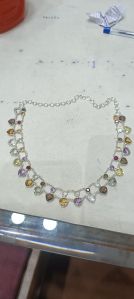 Silver gems stone necklace