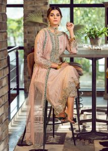 peach colour dabka work designer palazzo suit