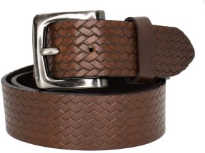 Men Brown Embossed Leather Belt