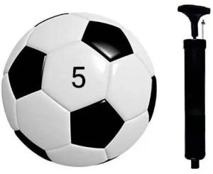 Black and white football with pump