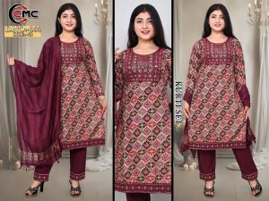 Stylish Rayon Foil Print with Work 3 Pcs Set