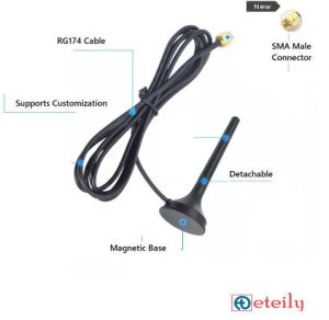 915MHz 3dBi Rubber Magnetic Antenna with RG174 Cable (L-3MTR) + SMA (M) St. Connector