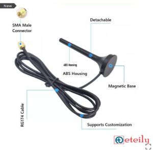 915MHz 3dBi Rubber Magnetic Antenna with RG174 Cable (L-3MTR) + SMA (M) St. Connector