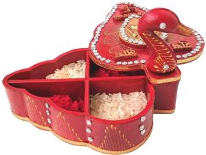 Wooden Bird Shape Red Stone Work Sindoor Box