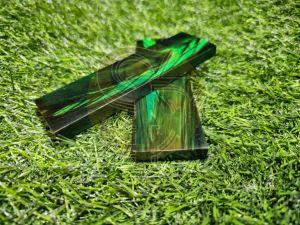 Dyed Buffalo Horn Green Strips Handle Scales
