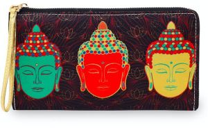 Buddha Printed Satin Zip Wallet