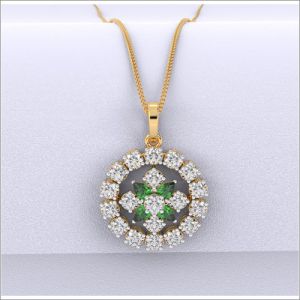 Pear Emerald Round Gold Pendant