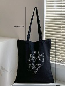 Butterfly Print Black Tote Bag