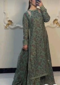 Party Wear Green Lehenga Kurti Set