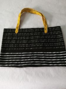 Stripe Printed Black Cotton Tote Bag