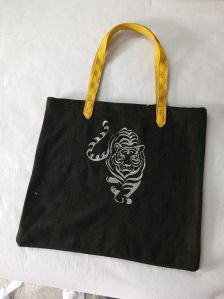 Tiger Printed Black Cotton Tote Bag