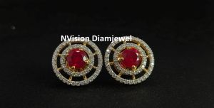 Imperial Ruby and Natural Diamond Circle Earrings