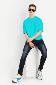 Mens Cotton plain oversized sky blue t-shirt GSM, size S/M/L/XL/XXL