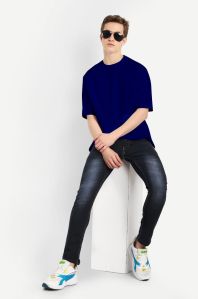 Mens Cotton plain oversized nevy blue t-shirt GSM, size S/M/L/XL/XXL