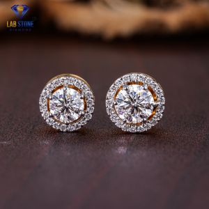 Round Cut Diamond Yellow Gold Stud Earrings