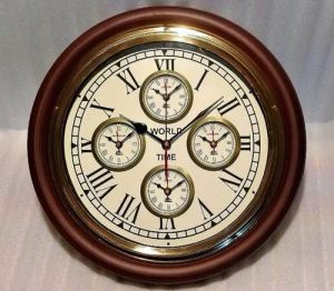 World Time Wooden Wall Clock