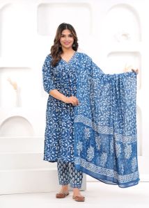 Nayra cut suit set hand block printed