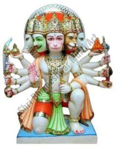 18 Inch Panchmukhi Hanumanji White Marble Statue