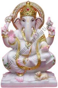 18 Inch White Marble Ganesh Statue