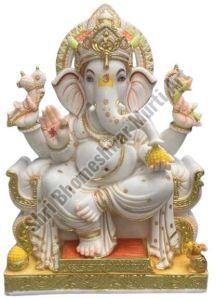 30 Inch White Marble Ganesh Statue