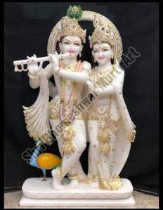 radha krishna white marble statue