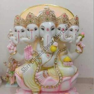 White Marble Panchmukhi Ganesh Statue