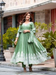 pure chiffon silk crush full sleeves anarkali suit